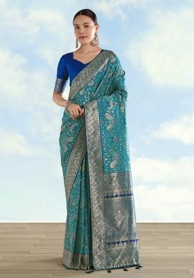 Sky Blue Woven Silk Saree Set