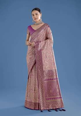 Cream Woven Silk Saree Set