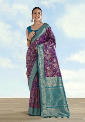Wine Woven Silk Saree Set