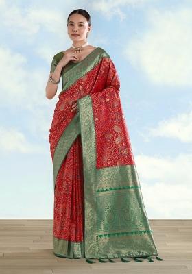 Red Woven Silk Saree Set