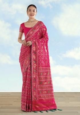 Pink Embroidered Silk Saree Set