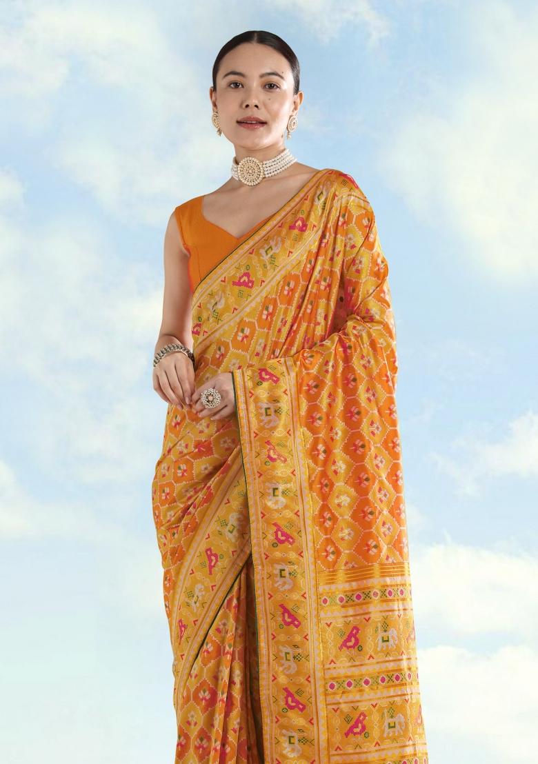 Yellow Embroidered Silk Saree Set - Indya