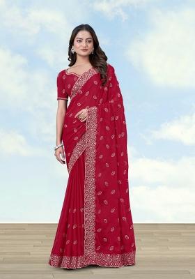 Pink Embroidered Georgette Saree Set