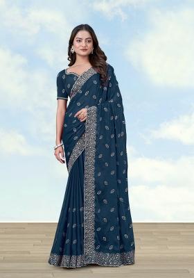 Turquoise Embroidered Georgette Saree Set