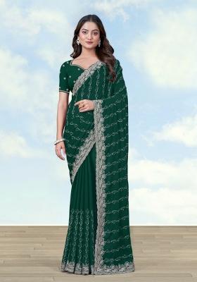Green Embroidered Georgette Saree Set