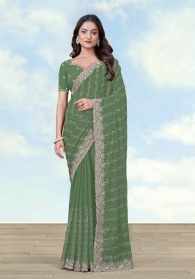 Light Green Embroidered Georgette Saree Set