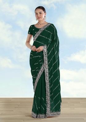 Green Embroidered Georgette Saree Set
