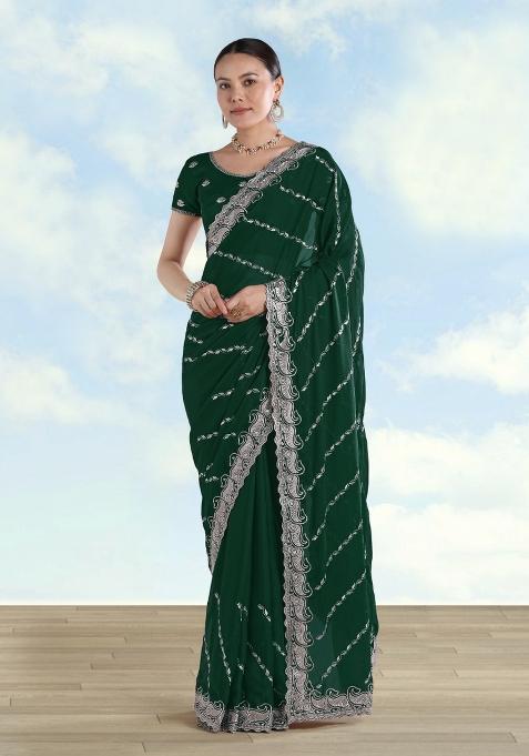 Green Embroidered Georgette Saree Set