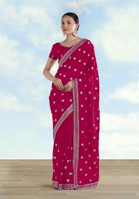 Pink Embroidered Georgette Saree Set