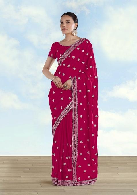 Pink Embroidered Georgette Saree Set