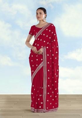 Rani Pink Embroidered Georgette Saree Set