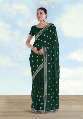 Green Embroidered Georgette Saree Set