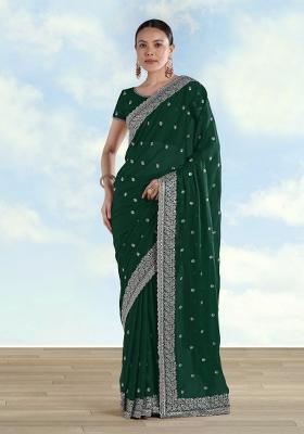 Green Embroidered Georgette Saree Set