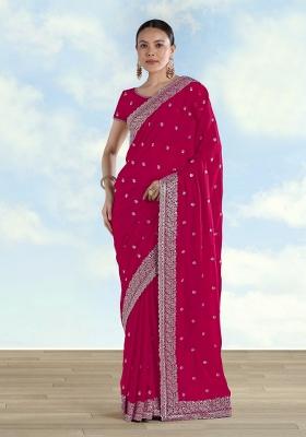 Pink Embroidered Georgette Saree Set