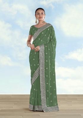 Light Green Embroidered Georgette Saree Set