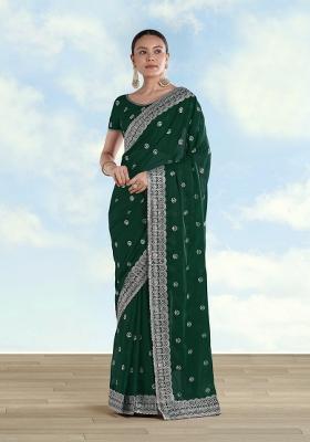Green Embroidered Georgette Saree Set