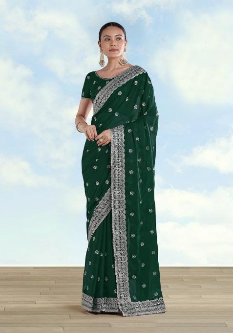 Green Embroidered Georgette Saree Set