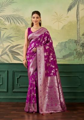 Pink Jacquard Banarasi Saree Set
