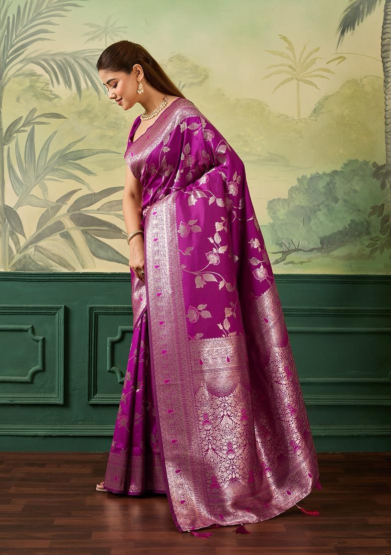 Pink Jacquard Banarasi Saree Set - Indya