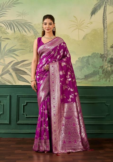 Pink Jacquard Banarasi Saree Set