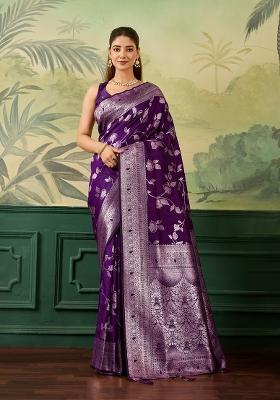 Purple Jacquard Banarasi Saree Set