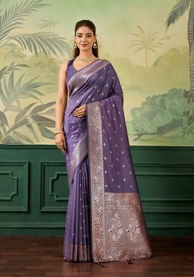 Lavender Jacquard Banarasi Saree Set