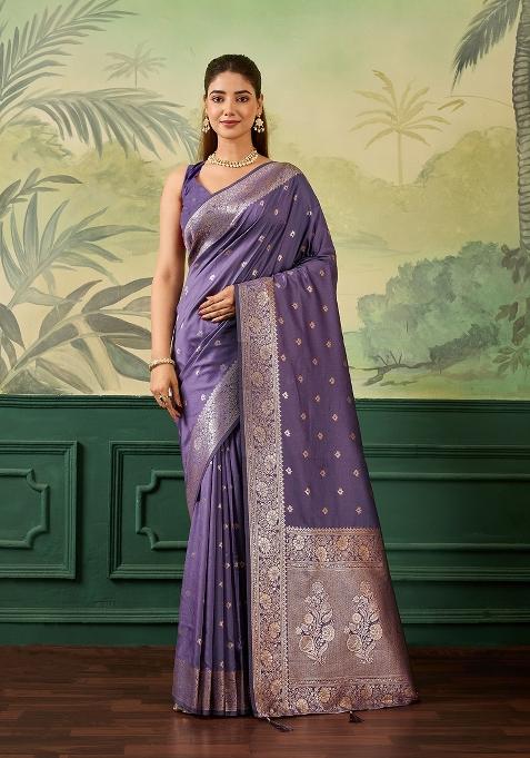 Lavender Jacquard Banarasi Saree Set