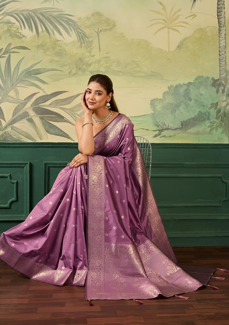 Peach Jacquard Banarasi Saree Set - Indya