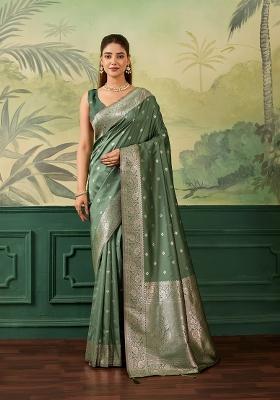 Green Jacquard Banarasi Saree Set