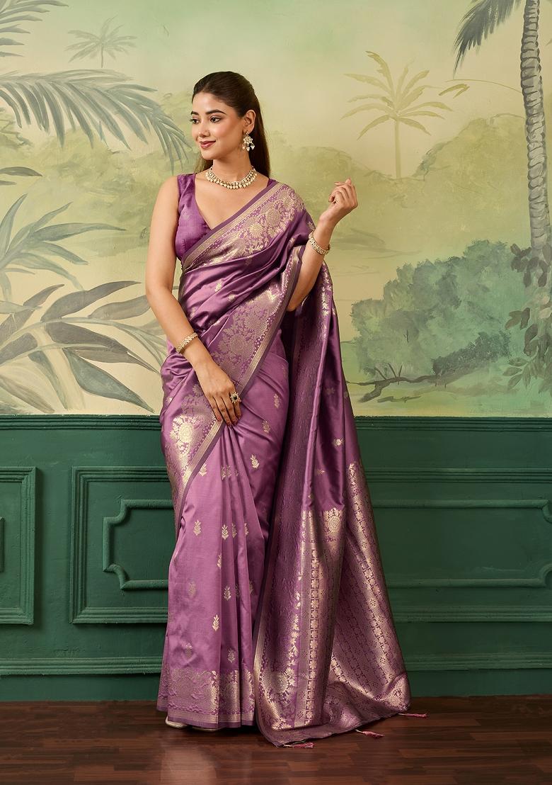 Peach Jacquard Banarasi Saree Set - Indya