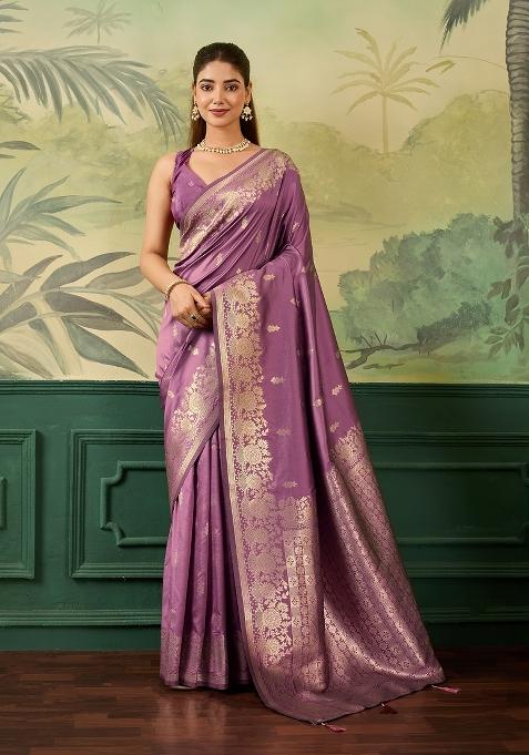 Peach Jacquard Banarasi Saree Set