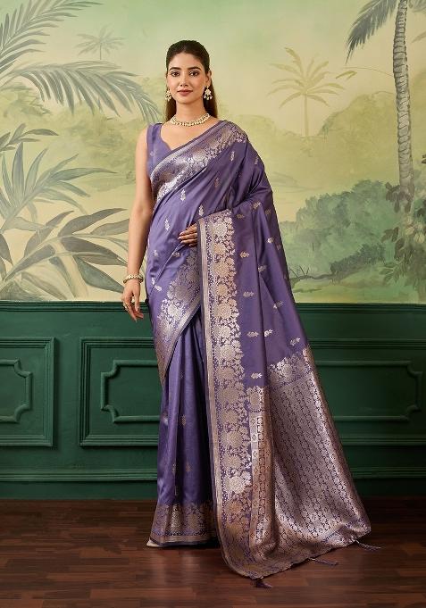 Purple Jacquard Banarasi Saree Set
