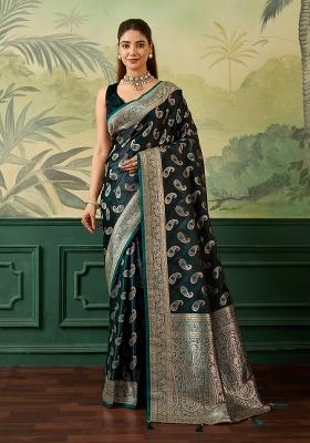 Green Jacquard Satin Saree Set