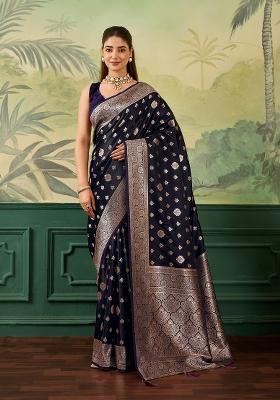 Purple Jacquard Satin Saree Set