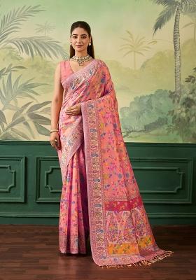 Peach Jacquard Pashmina Saree Set