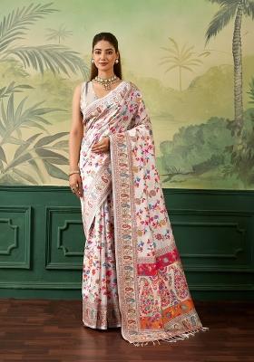 Cream Jacquard Pashmina Saree Set
