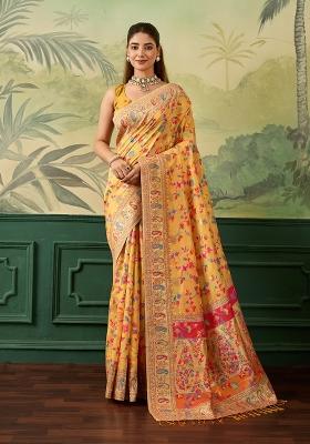 Mustard Jacquard Pashmina Saree Set