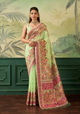 Parrot Green Jacquard Pashmina Saree Set