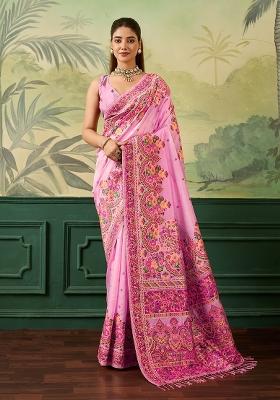 Peach Jacquard Pashmina Saree Set