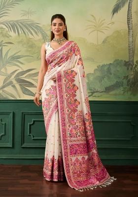 Cream Jacquard Pashmina Saree Set