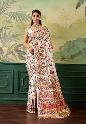 White Jacquard Pashmina Saree Set