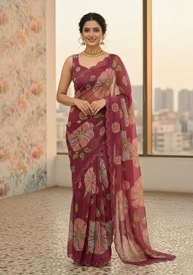 Pink Sequin Work Organza Saree Set