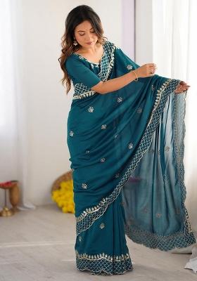Rama Sequin Work Silk Saree Set