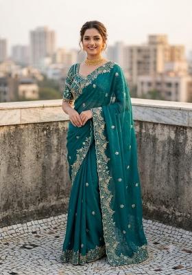 Green Sequin Work Silk Saree Set