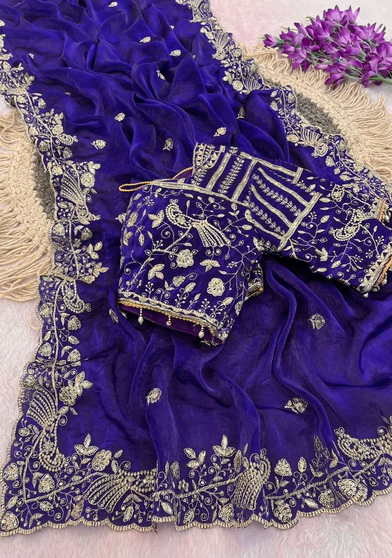 Purple Work Silk Saree Set with Sequin for Diwali | Wedding & Festive Wear - Indya