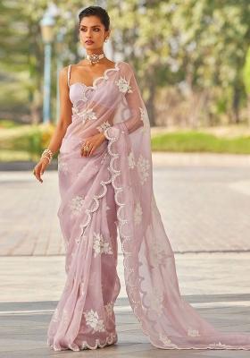 Pink Sequin Work Jimmy Choo Saree Set