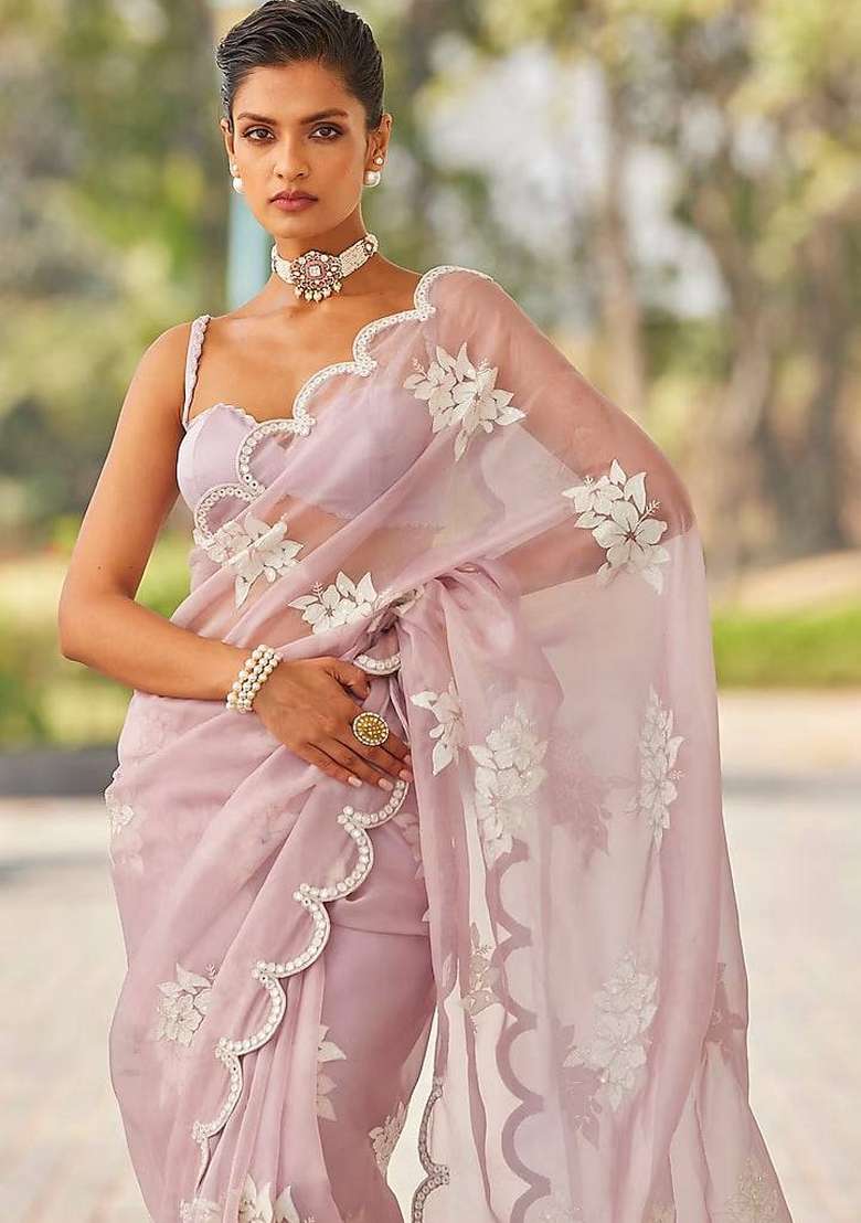 Pink Sequin Work Jimmy Choo Saree Set for Diwali and Festive Wear - Indya