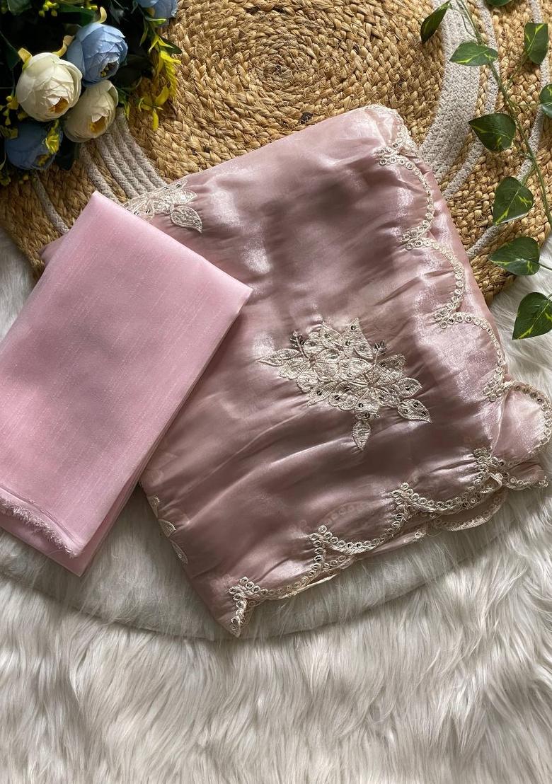 Pink Sequin Work Jimmy Choo Saree Set - Indya
