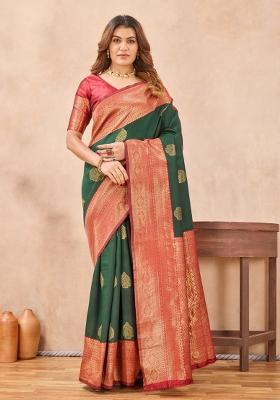 Green Printed Pashmina Saree Set