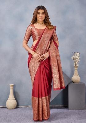 Maroon Printed Pashmina Saree Set
